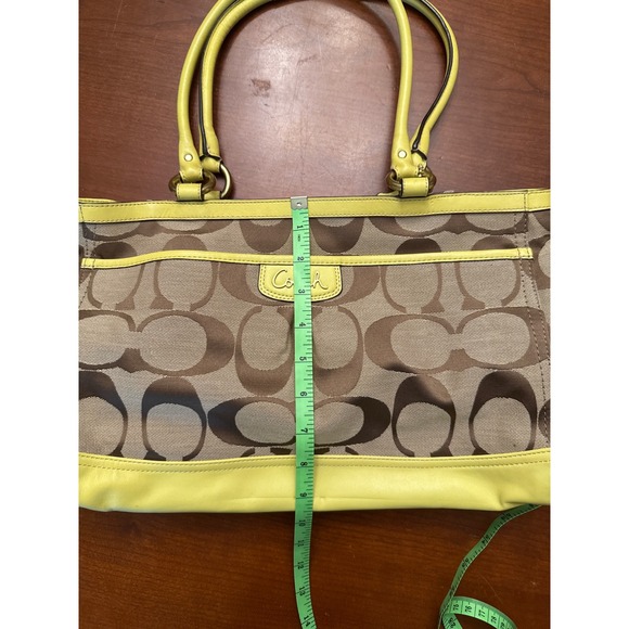 Coach Park Signature tote purse F19725 tan green - Picture 5 of 16